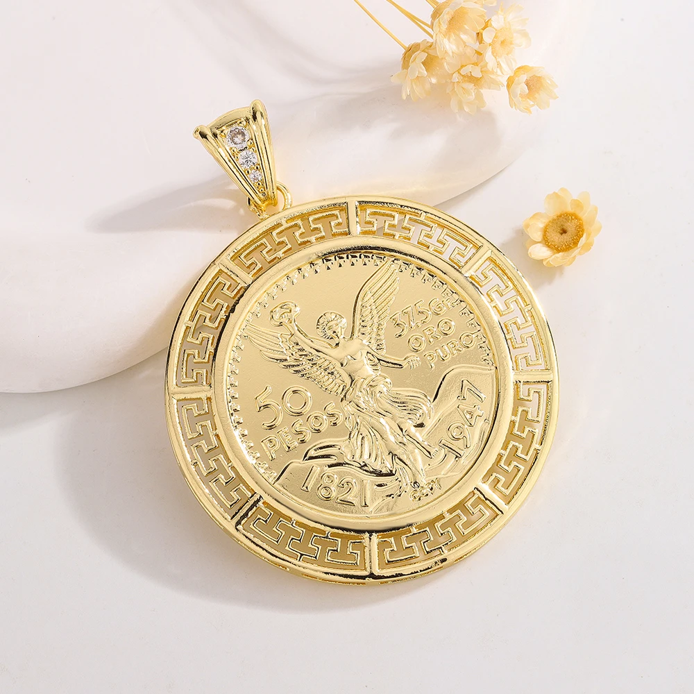 

Ruixi Fashion New Mexican Statue of Liberty 50 Peso Gold Coin Personality Hip-hop Pendant To Send Friends Party Gift