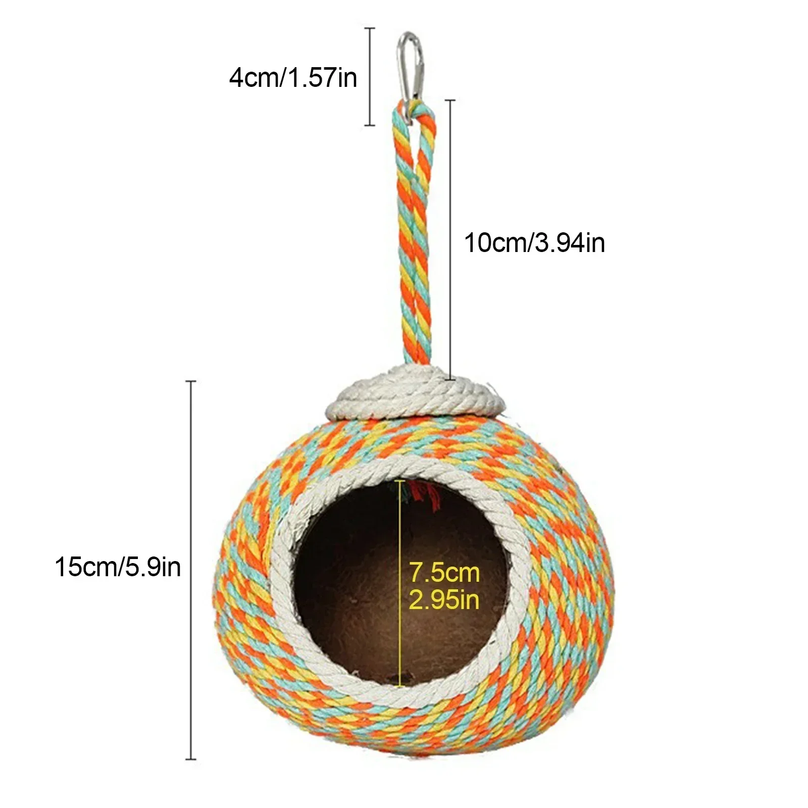 Coconut Shell & Hemp Rope Woven Bird Nest, 15×10cm Breeding Shelter for Parrots/Hamsters/Squirrels, Hanging/Cage-Mounted Design