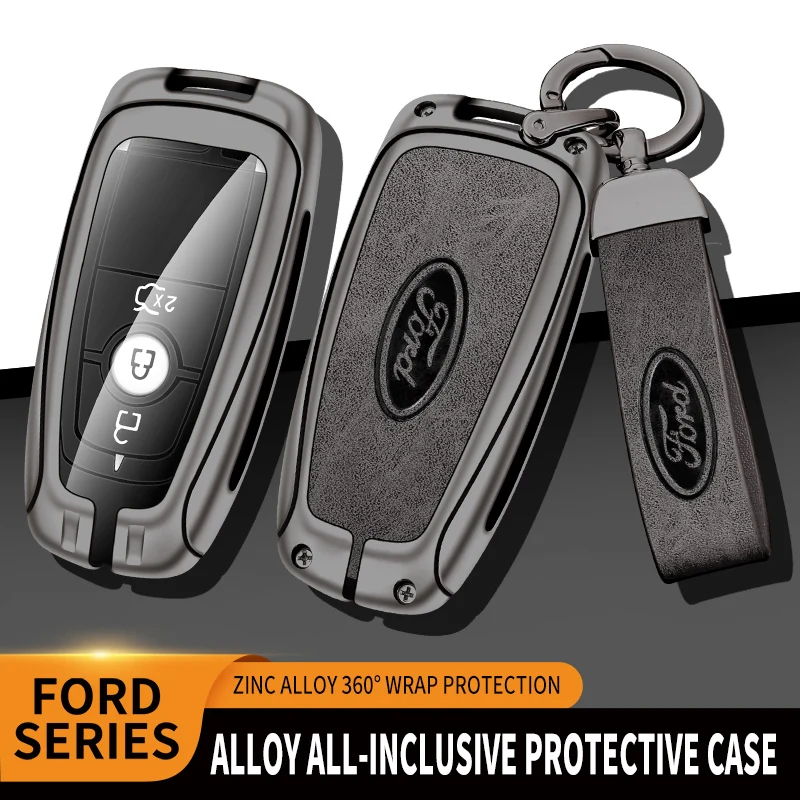 Leather Car Key Case Cover Shell For Ford Fusion Edge Mustang Explorer Expedition Bronco Ecosport Ranger F150 F250 F350 F450 550