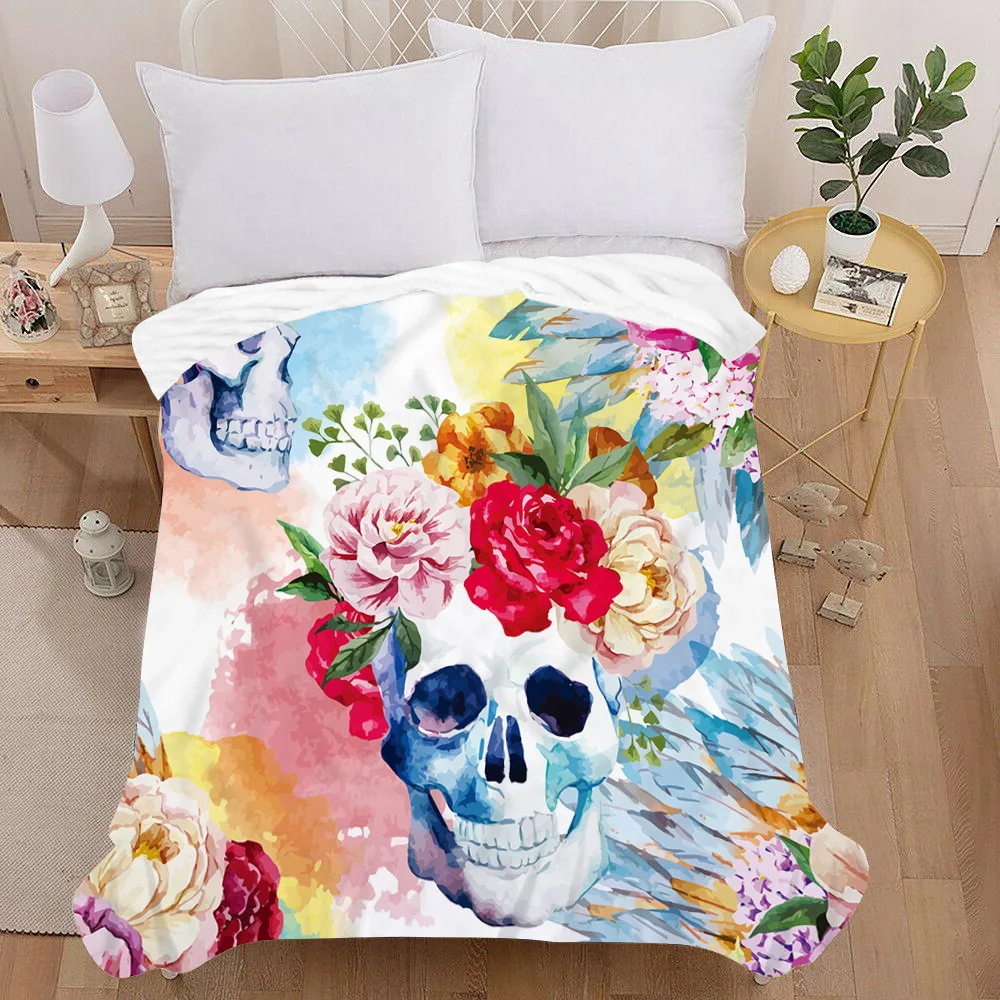 الهيكل العظمي زهرة سلسلة بطانية مطبوعة ل أريكة سرير السفر التخييم غرفة المعيشة مكتب تكييف بطانية لجميع المواسم الهدايا