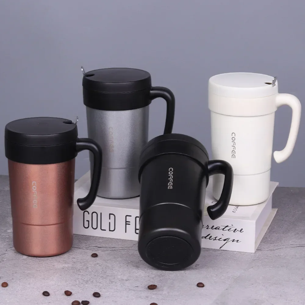 580ml French Coffee Office Cup with Spoon Stainless Steel Business Gift Cup Vacuum Coffee Cup  Vacuum Insulated Bottle Thermos