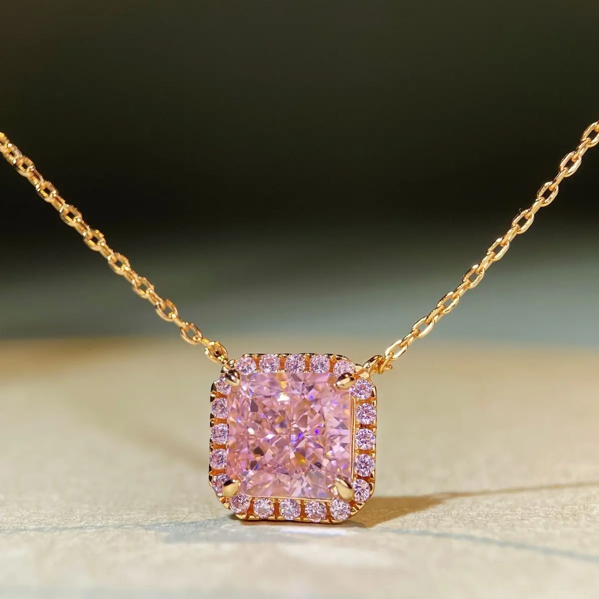 

Ожерелье из стерлингового серебра S925 с розовым бриллиантом, женское, с покрытием из 18-каратного золота цвета шампань, с высокоуглеродистым бриллиантовым кулоном