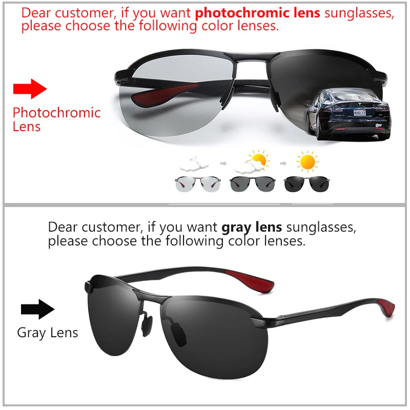 2023 Brand Design Upgrade Rimless Photochromic Sunglasses Men Polarized Driving Sun Glasses Aluminum Anti-Glare heren zonnebril