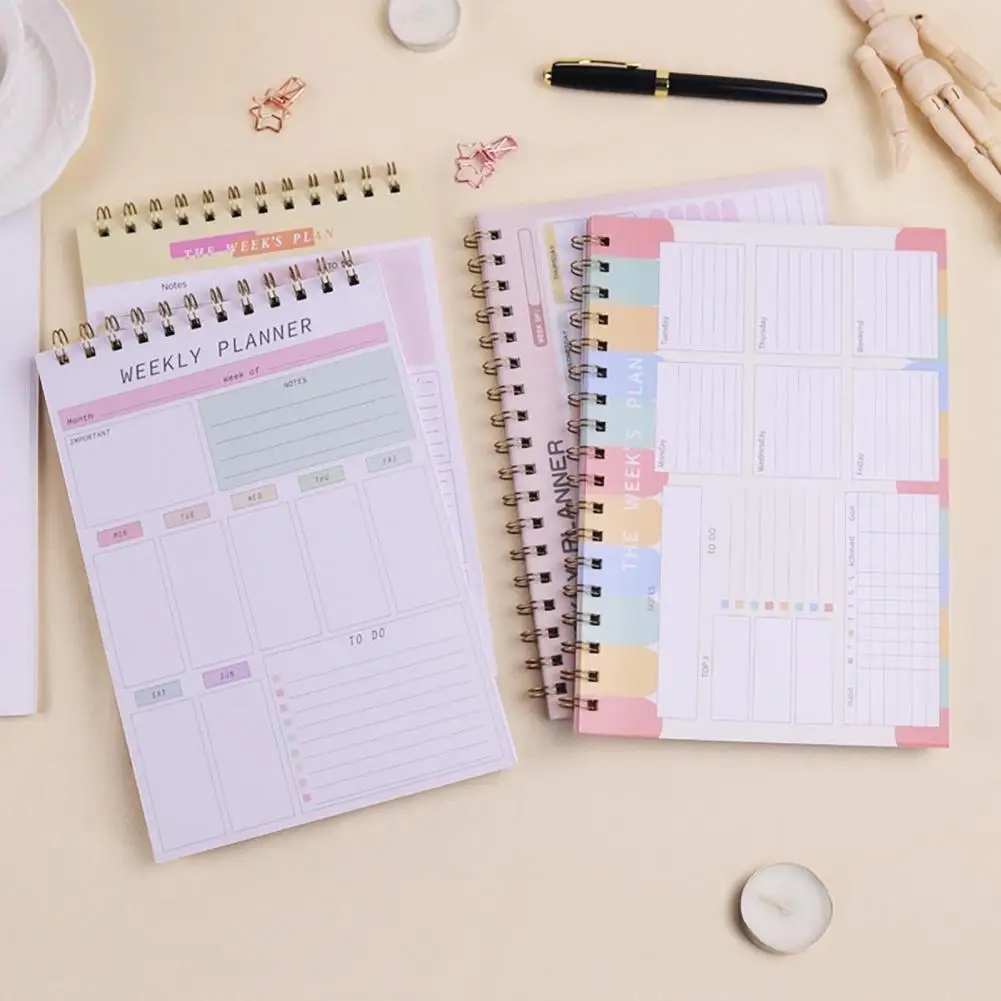 Notepad planejador semanal com ligação espiral, organização pessoal, Desk Pad, lista semanal, mulheres, homens, escritório, casa