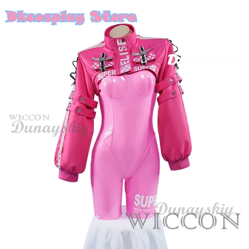 Game Nikke Alice Cosplay Costume Wig Shoes Sexy Latex Catsuit Bodysuit Pink Jumpsuit Jacket Suit For Women Girls Maillot