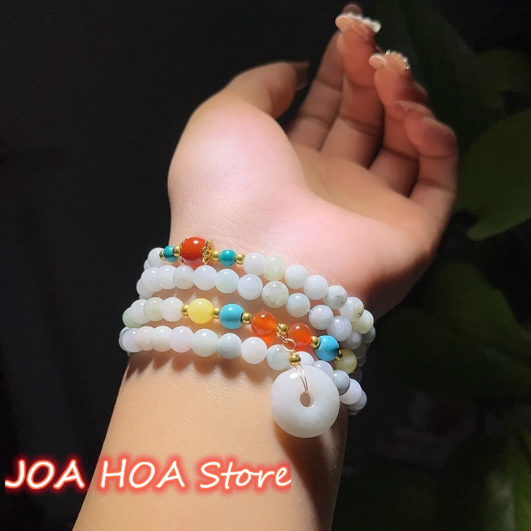 Jadeite Round Beads Bracelet DIY Handcrafted Natural Jade Handchain Pendant Necklace Sweater Chain Bangle Jewelry
