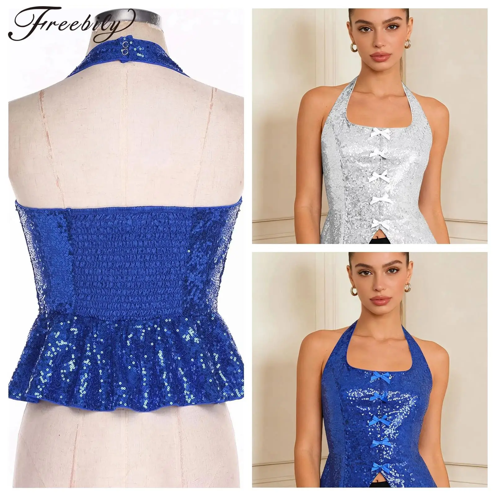

Women's Halter Backless Vest Sequins Clubwear Disco Hiphop Jazz Modern Dance Waistcoat Sleeveless Jacket Fashion Lady Waistcoats