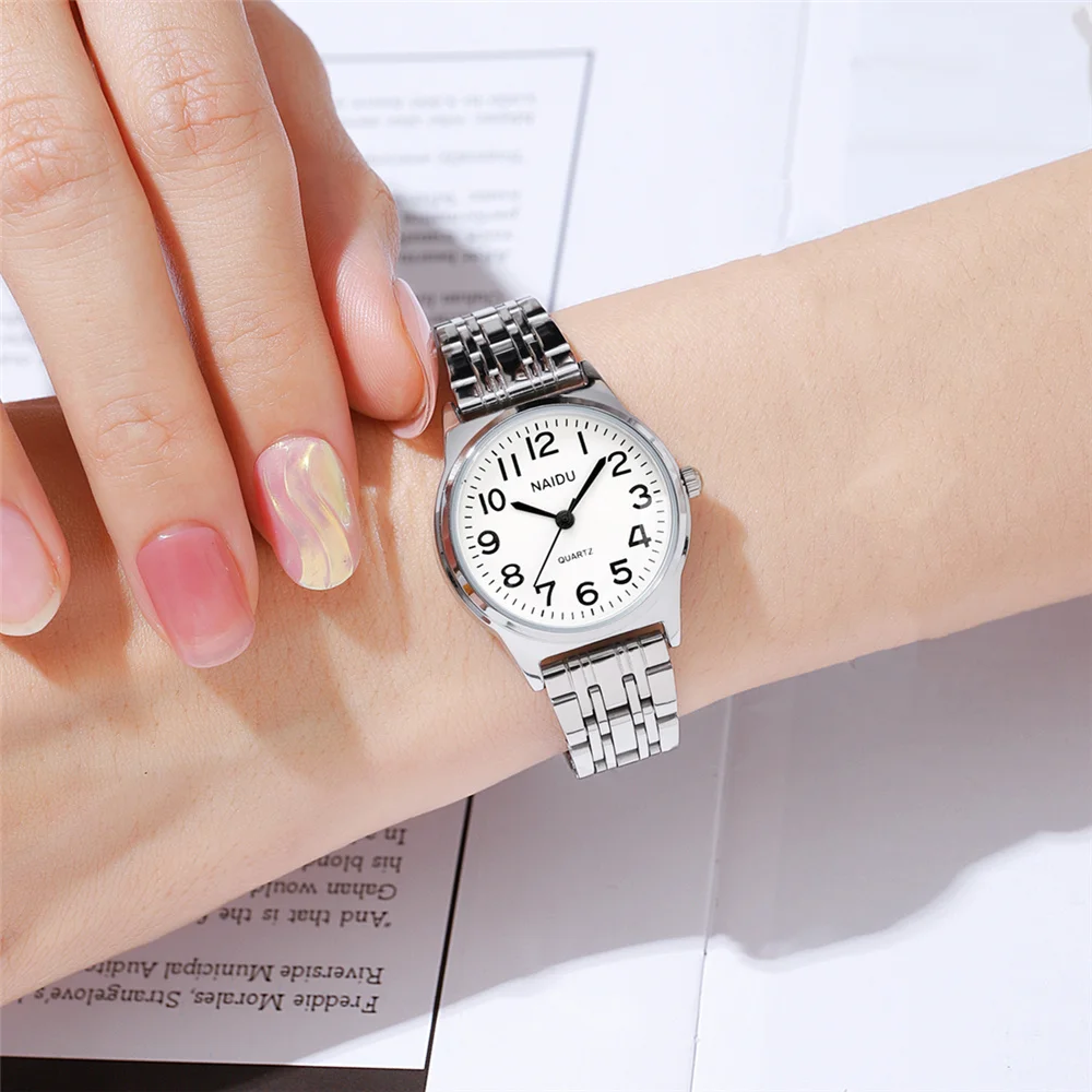 luxury small round dial women quartz steel wrist watch