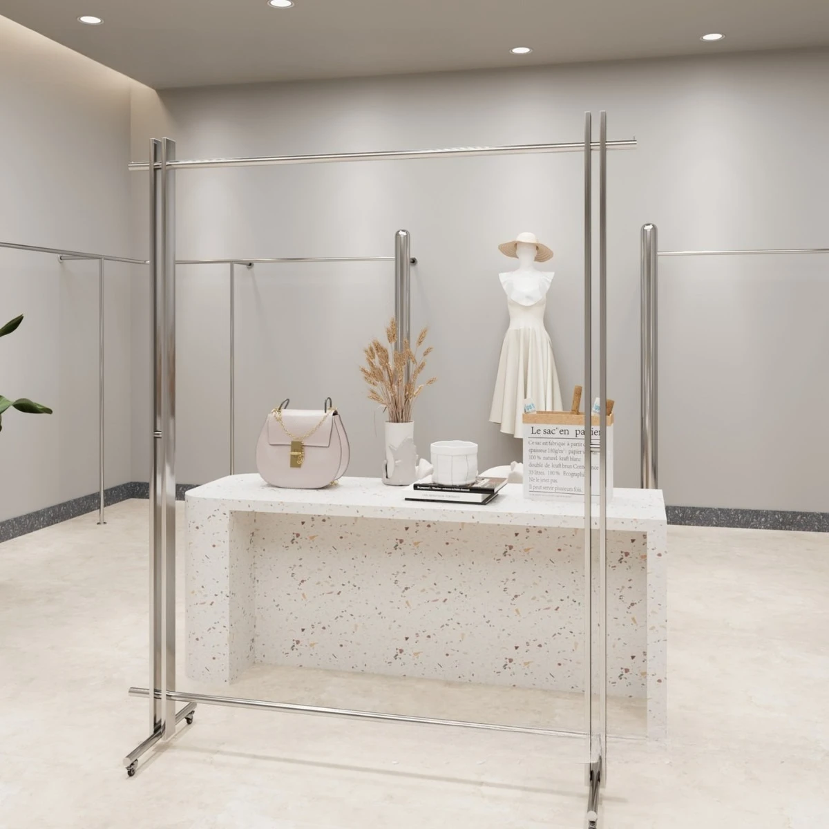 Clothing store display rack Floor-to-ceiling stainless steel Nakajima display rack side hanging