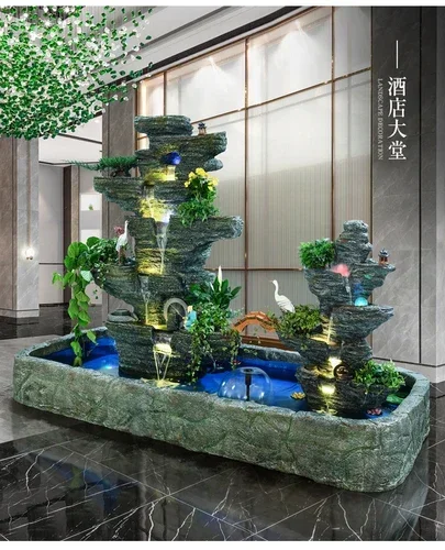 Large Floor Indoor Fountain Waterscape Courtyard High Mountain and Flowing Water Decoration Garden Outdoor Rockery Fish Pond