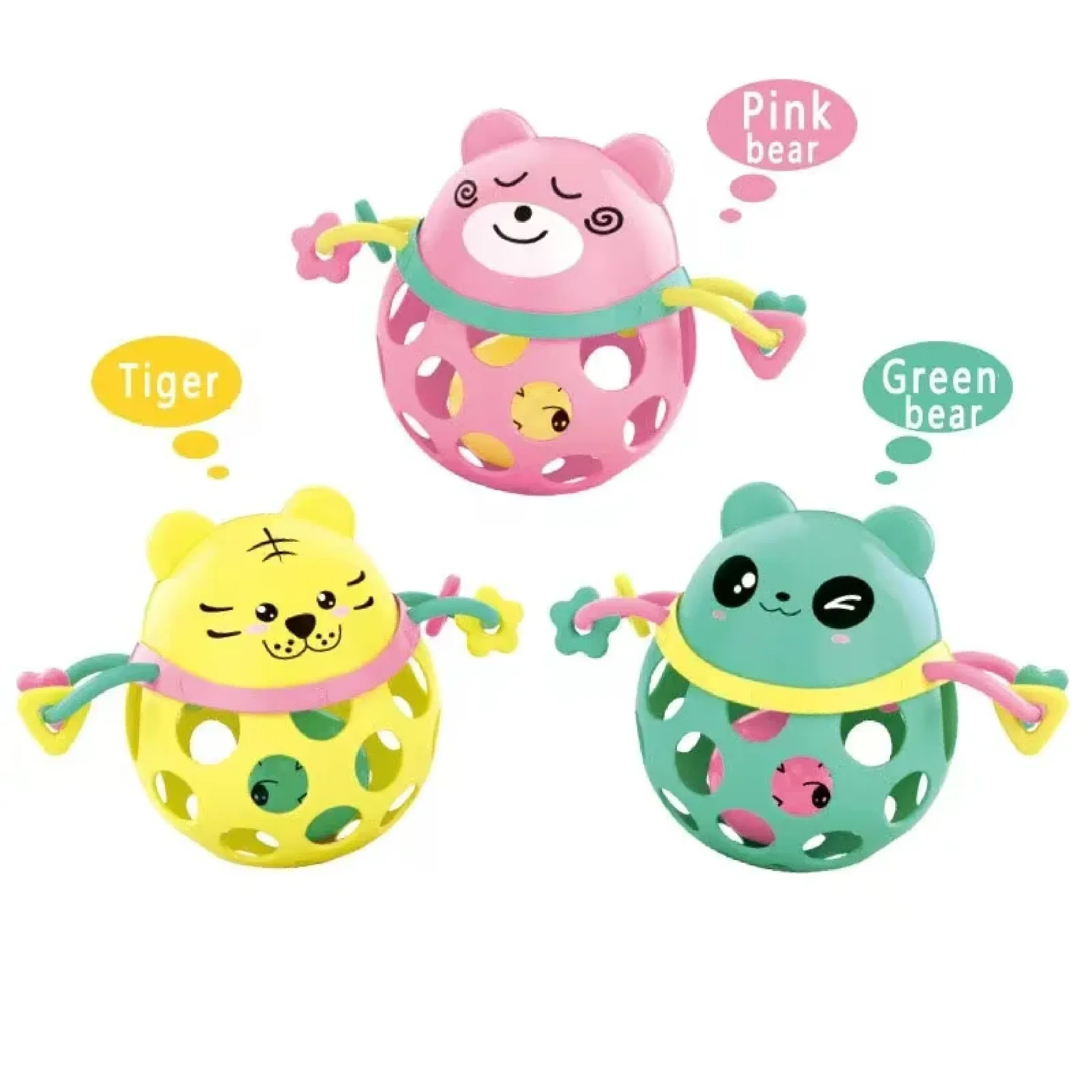 Baby Hand Grasping Rattle Ball, Animal Modeling Baby Hand Grasping Ball Toys,soft Rubber Teether,anti-drop Wear Safety Non-toxic