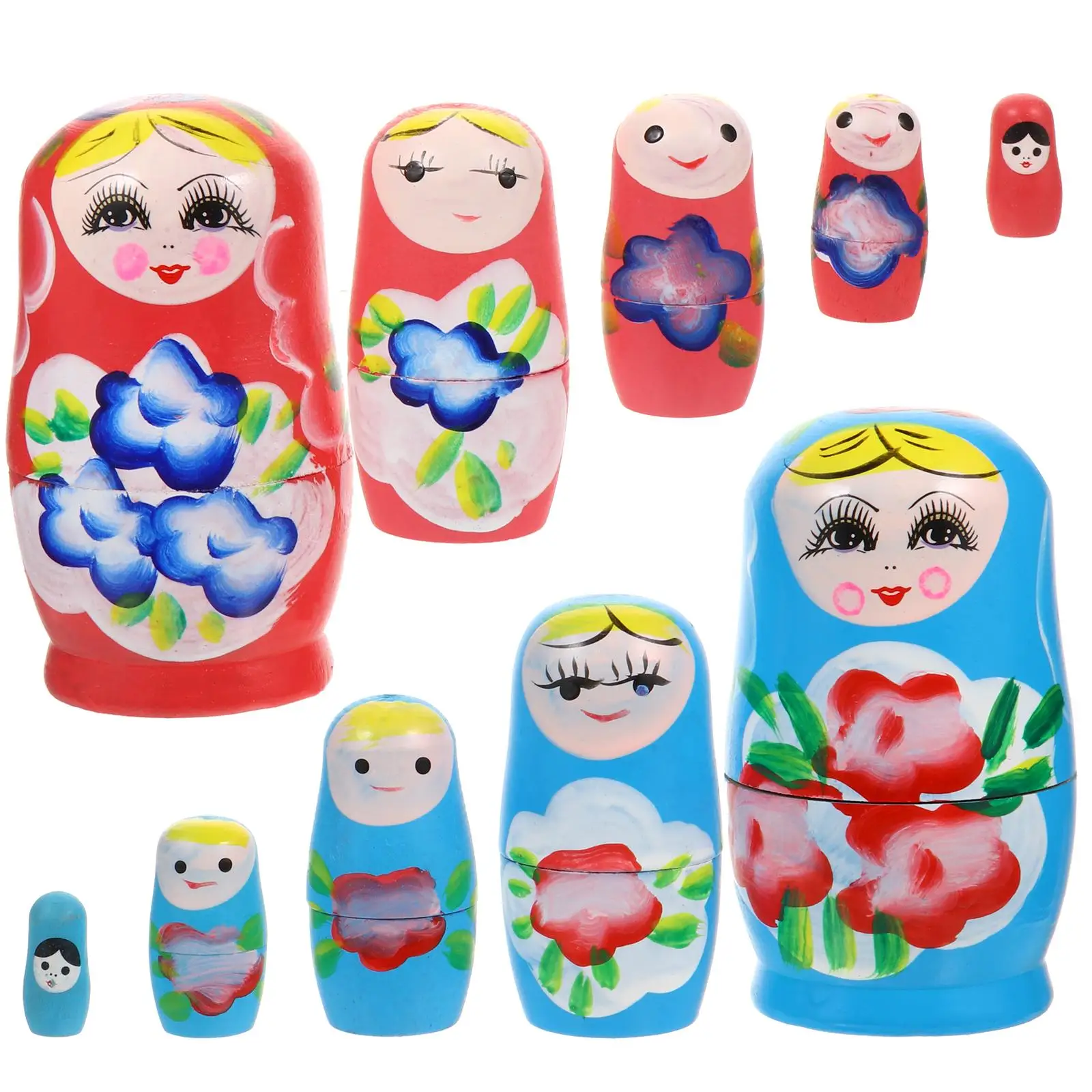 

2 set Russian Matryoshka Stacking Toys Educational Baby Learning Nesting Wooden Handmade Playthings Kids Decorative
