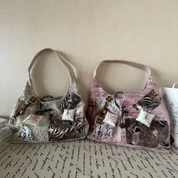 MBTI Y2k bolso de mano Vintage para mujer, bolso de hombro con estampado de leopardo de estilo chino, bolso de diseñador Original