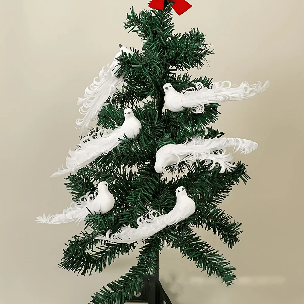 6pcs Curling White Dove Clips,  Modern Art Style, Featuring Artificial Feathers, Stylish Home or Office Hanging Ornament