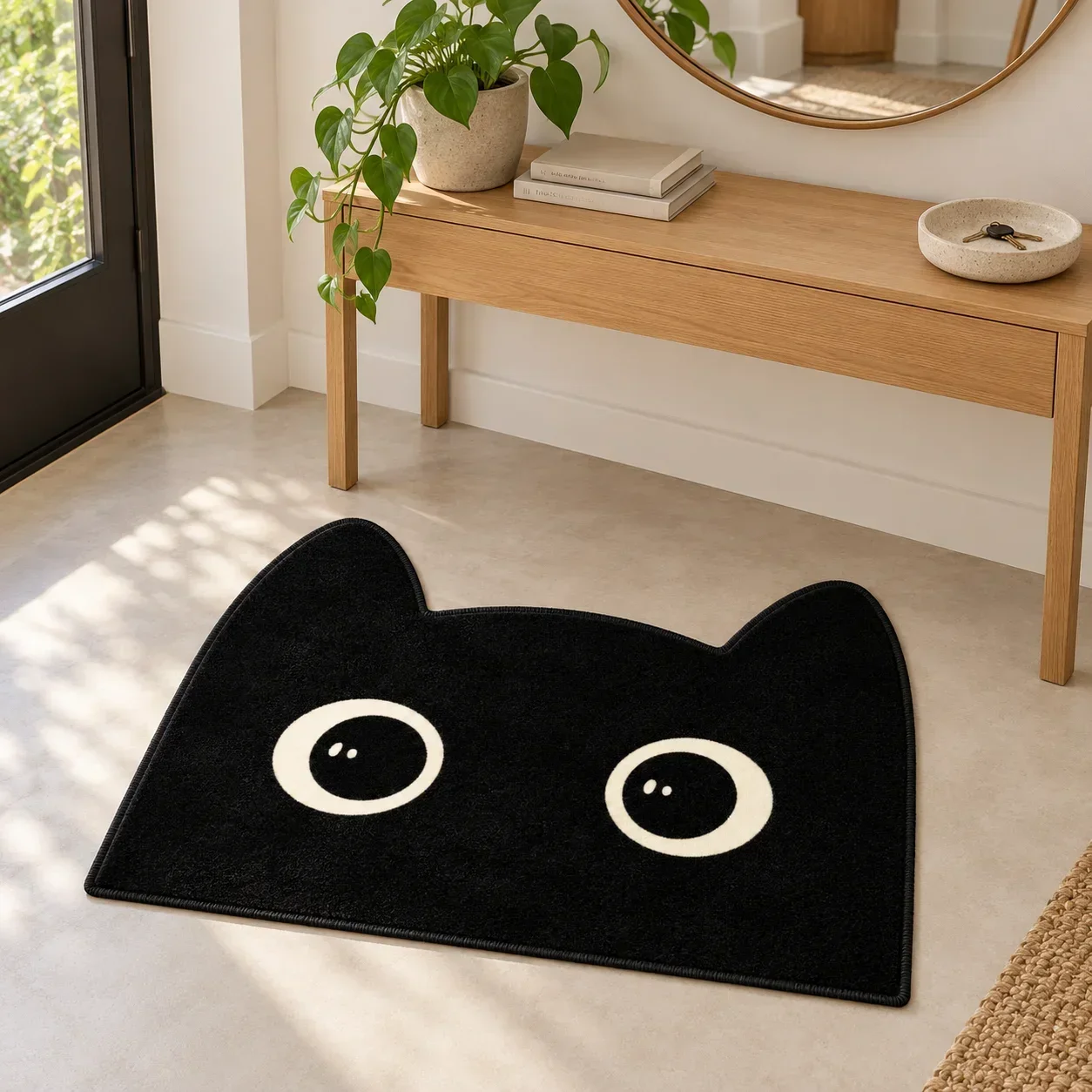 Black Cat Face Irregular Shaped Area Rug, Soft Non Slip Floor Mat for Bedroom Living Room Entryway Nursery Reading Corner Mode