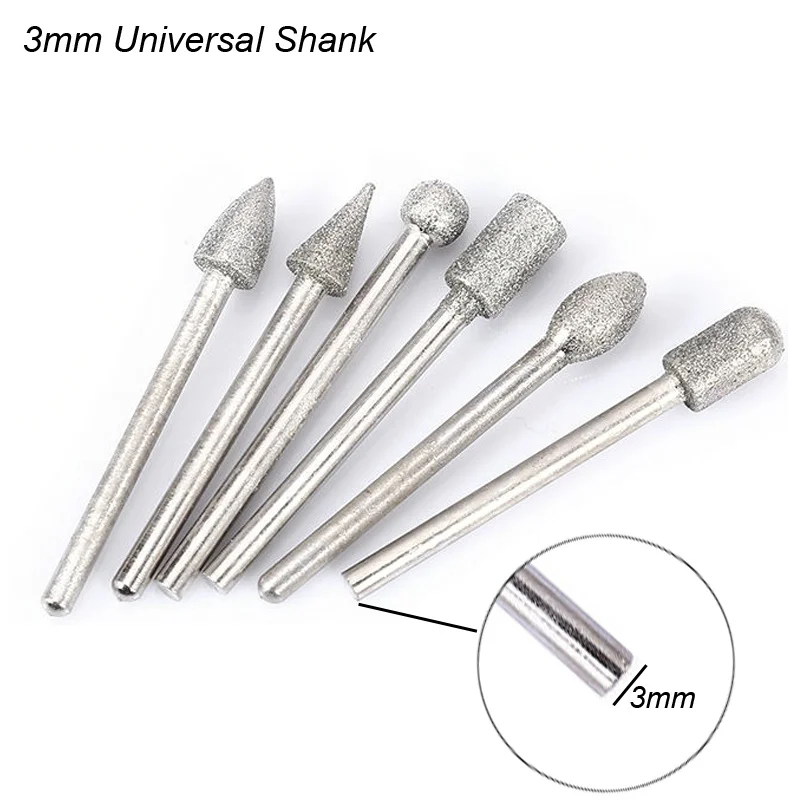 Metal Polish Mini Drill Burrs Bit Set Diamond Grinding Heads Rotary Die Power Tool Grinding 3mm Shank For Dremel Accessories