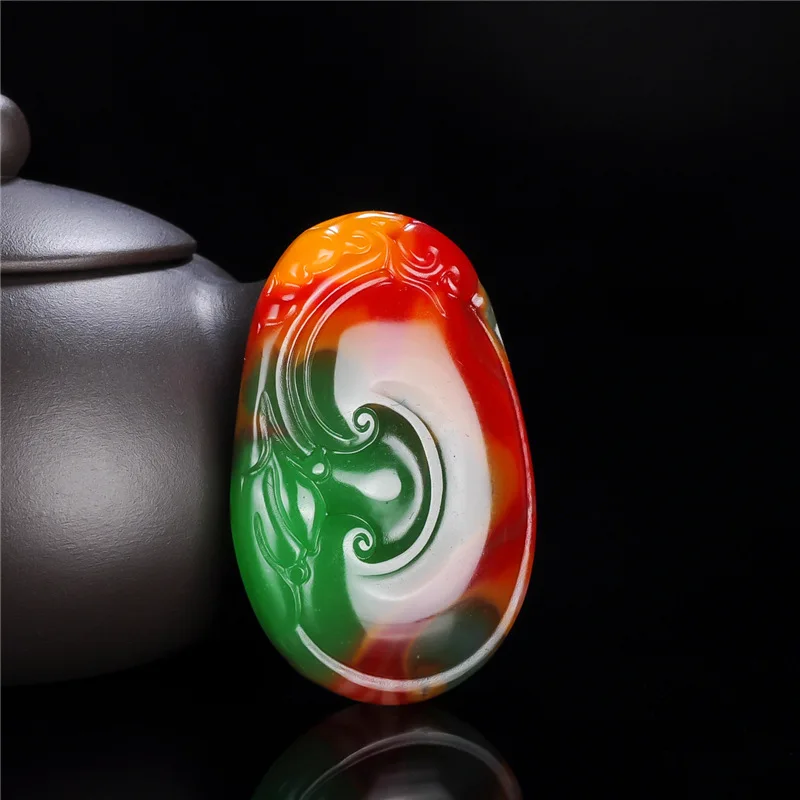 Colorful Jade Ruyi Pendant Red, White, Yellow and Green Ruyi Pendant Jade Pendant for Men and Women