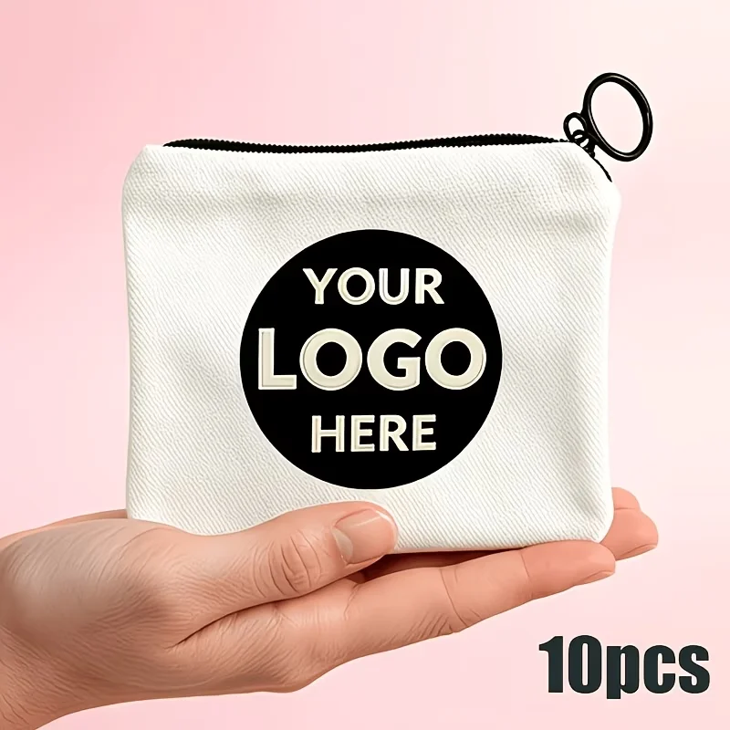 Custom Printed Logo 10 PC Solid Color Canvas Bag Coin Purse DIY Small Capacity Wallet Zipper Simple Portable Makeup Travel Bags