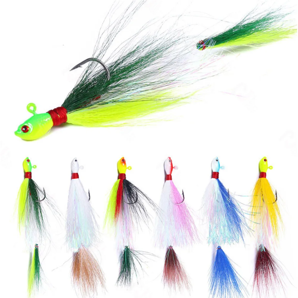 Bucktail Jigs Bait 7g 10g 14g 21g 28g 42g 56g 82g Saltwater Fishing Jigging Lure Metal Jig Hook For Mahi Marlin Waho Tuna