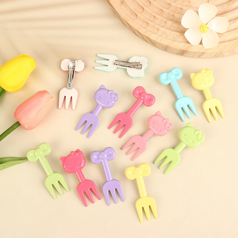 Cartoon Sanrio Hello Kitty Bow Fork Hairpin Barrettes Cute Animals Side Bangs Hair Clip For Girls Versatile Hair Accessories