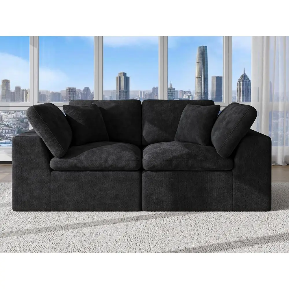 

76.8 Loveseat Sofa with Cloud-Inspired Sectional Design for Living Rooms and Bedrooms | 2-Seater Black Chenille Couch with Excel