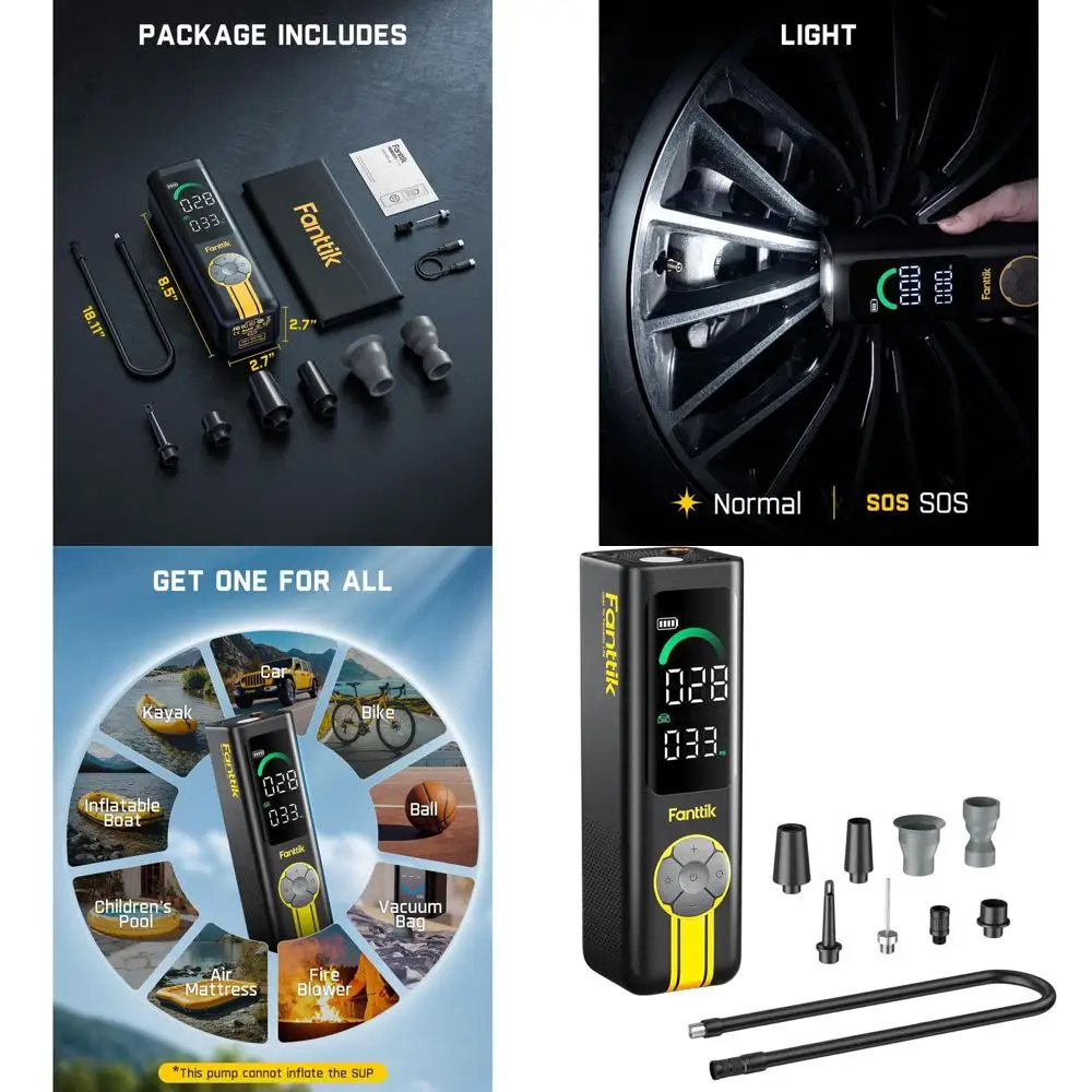 

Portable 150PSI Cordless Air Pump with Light & Power Bank, Quick Inflation for Cars, Bikes, and More