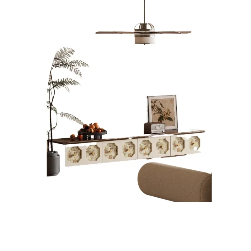 

Gu Ji, American retro printed TV cabinet designer style storage living room wall solid wood storage cabinet side cabinet