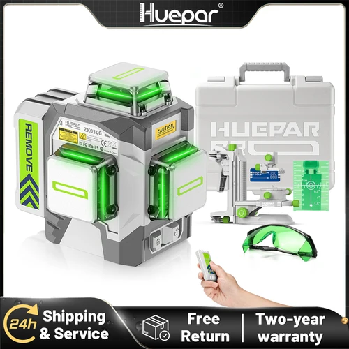 Huepar 고정밀 3D 레이저 레벨 전문 셀프 레벨링 그린 빔 크로스 라인 레이저 도구, 8000mAh 리튬 이온 배터리, 12 라인