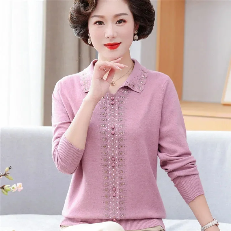2024 New Middle-aged Mother\'s Sweater Women\'s Pullovers Spring Autumn Casual Elegant Cashmere Sweater Knitwear Female