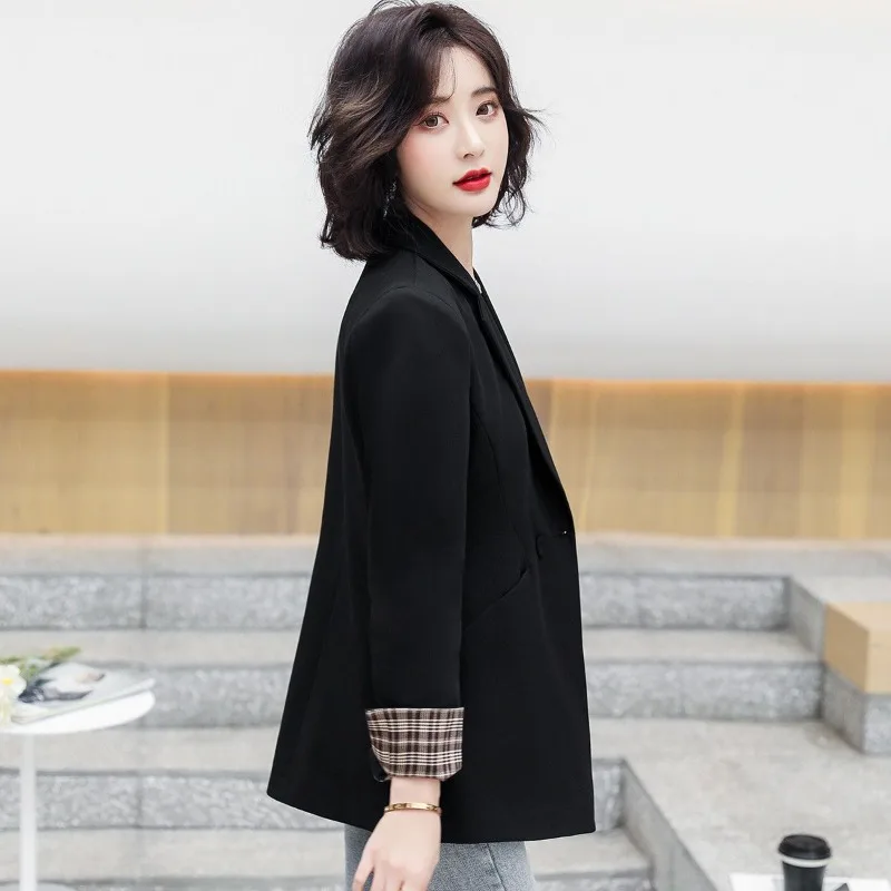 

202, весенне-осенний женский элитный повседневный приталенный черный пиджак на одной пуговице (наряд для собеседования в колледже)