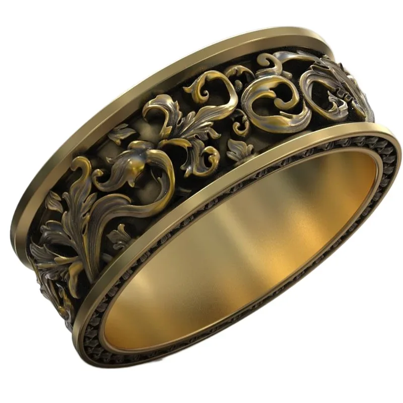 9g Royal Carved Rococo Ornament Wedding Band Gold Rings Customized 925 Solid Sterling Silver Ring