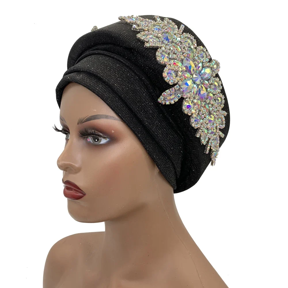 Luxury Women\'s Rhinestone African Headtie Turban Cap Female Head Wraps Nigeria Auto Gele Headgear Hijab Bonnet Turbante Mujer