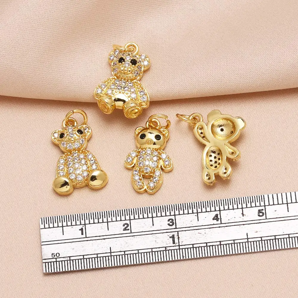 OCESRIO Mini White Crystal Cute Bear Pendant for Necklaces Copper Gold Plated Animal Handmade Jewelry Making Supplies pdtb772