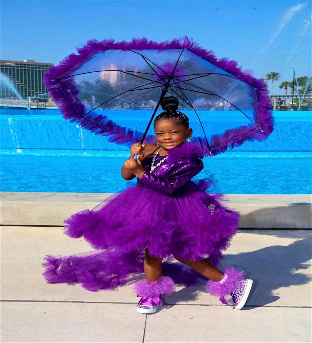 Purple Detachable Train Children's and Toddler's Birthday Dress Baptism Wedding Party Girl's First Communion Customized Dress