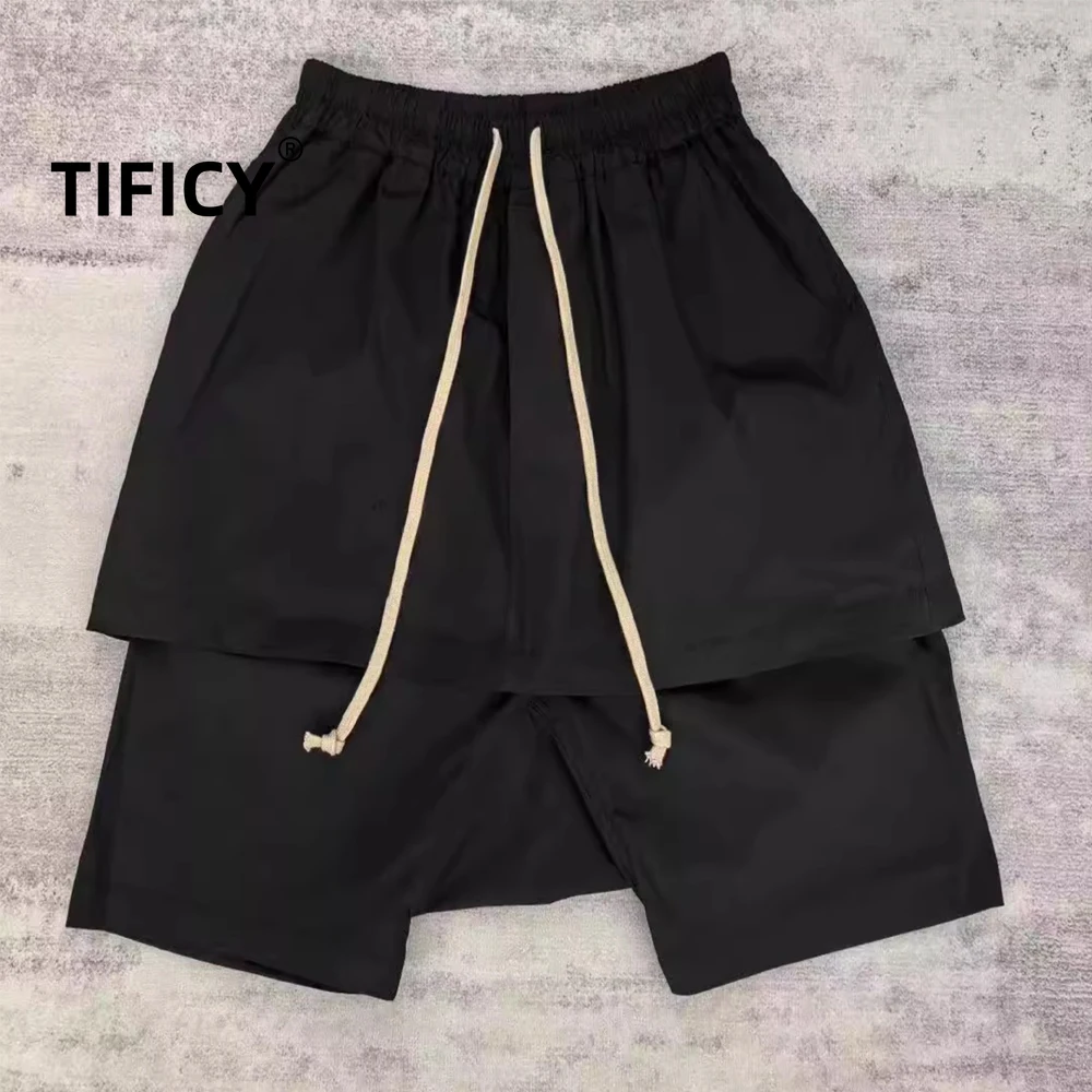 High Street Shorts Men's RO Dark Style Double-layer Versatile All Season Hanging Crotch Harlan Shorts Cropped Pants