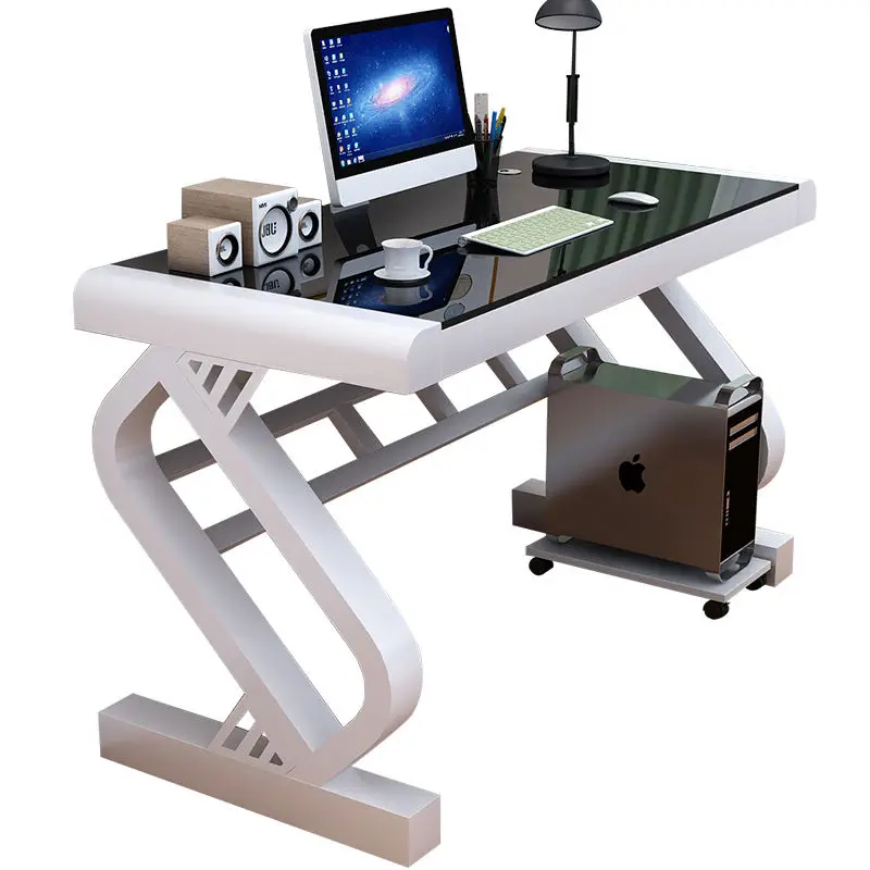 

Modern Executive Tempered Glass Computer Desk Home Office Furniture Laptop Table Study Gaming Writing Desks
