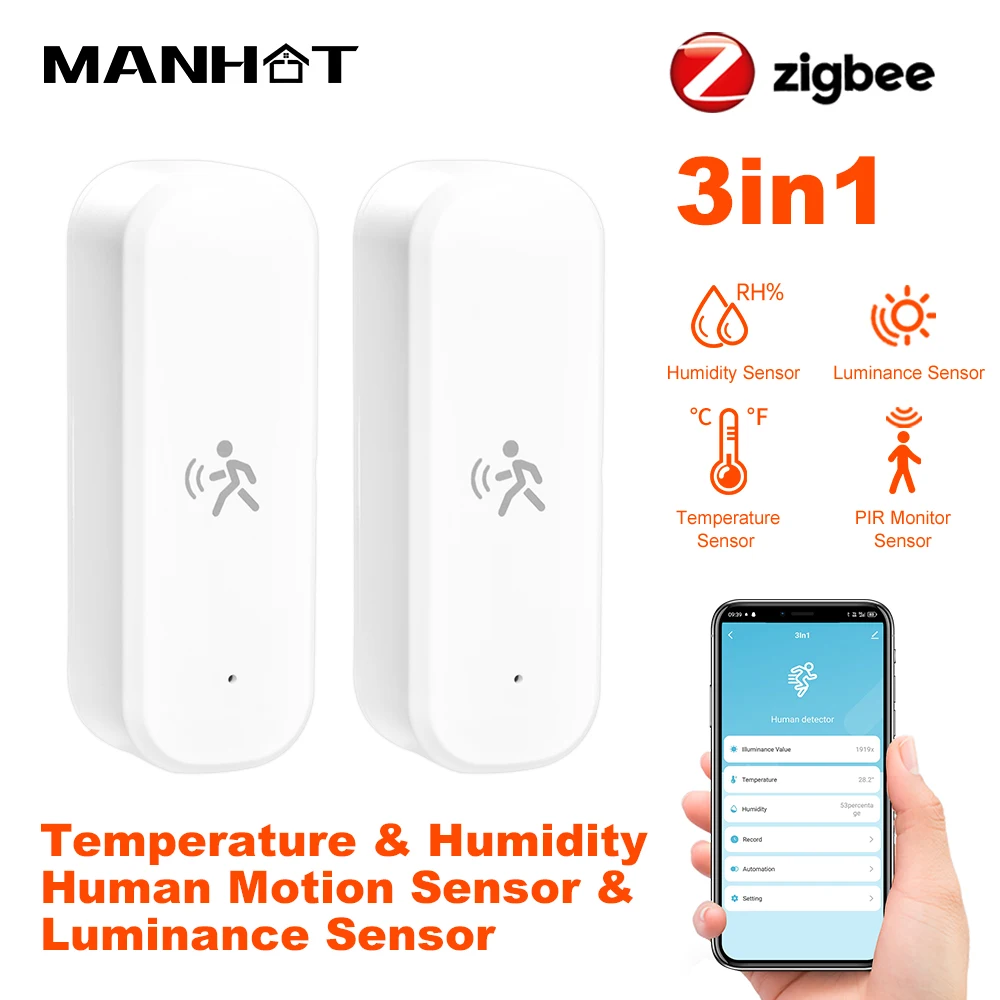 

3в1 ZigBee3.0 Zigbee2MQTT Smart Pir датчик движения детектор с датчиком температуры и влажности датчик света охранная сигнализация