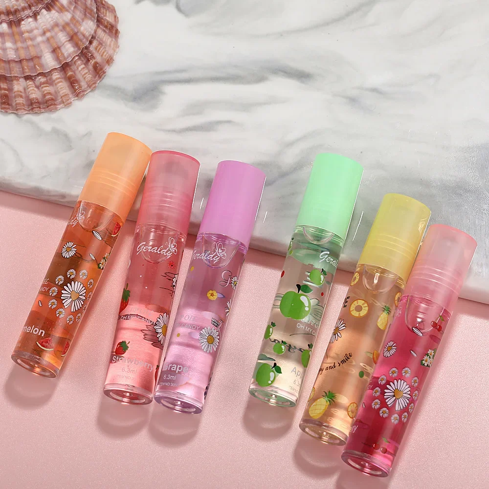 Lip Hydrating 6 Colors Roll-on Fruit Essence Lip Balm Lip Oil Moisturizing Mirror Lip Gloss Transparent Lipstick Primer Makeup