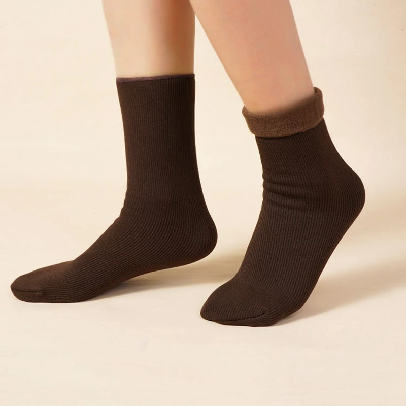 Calcetines gruesos de rayas verticales para mujer, medias gruesas, absorbentes de sudor, suaves, a la moda, de tubo medio sólido, para invierno