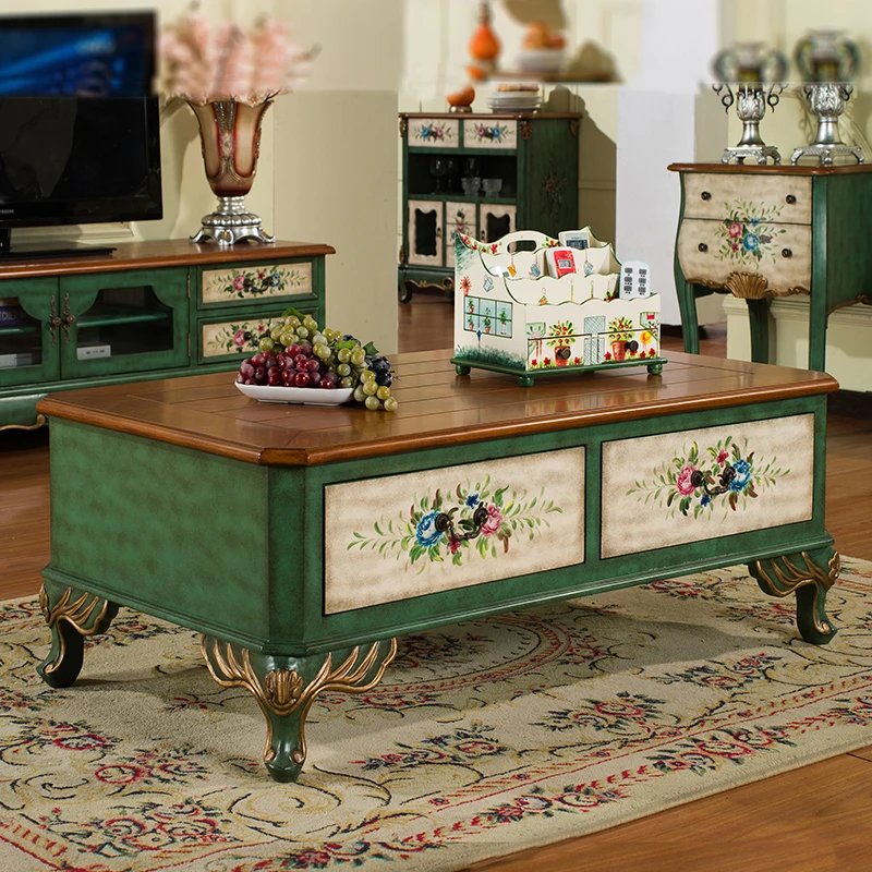 

Four coffee tables, rectangular antique painted living room storage furniture, American country storage coffee