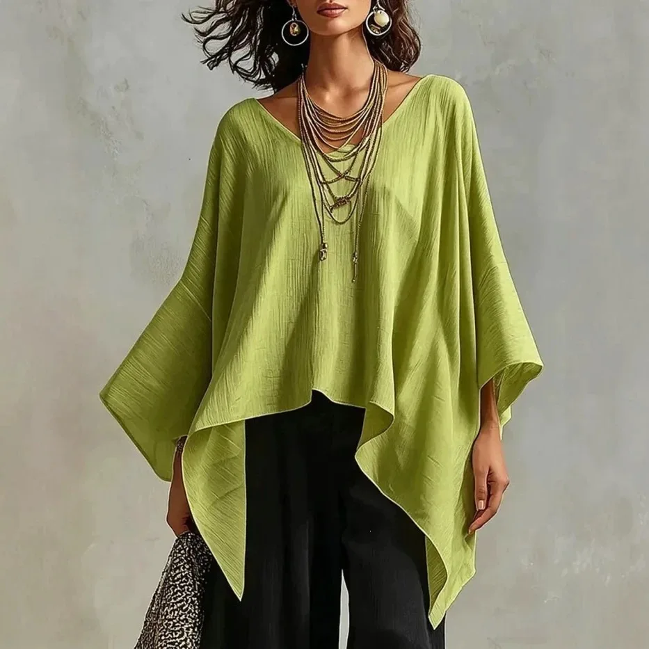 Women's V Neck Batwing Sleeve Blouse Asymmetrical Hem Loose Fit Elegant Trendy Casual Commute Office Daily Wear Long Sleeve Top
