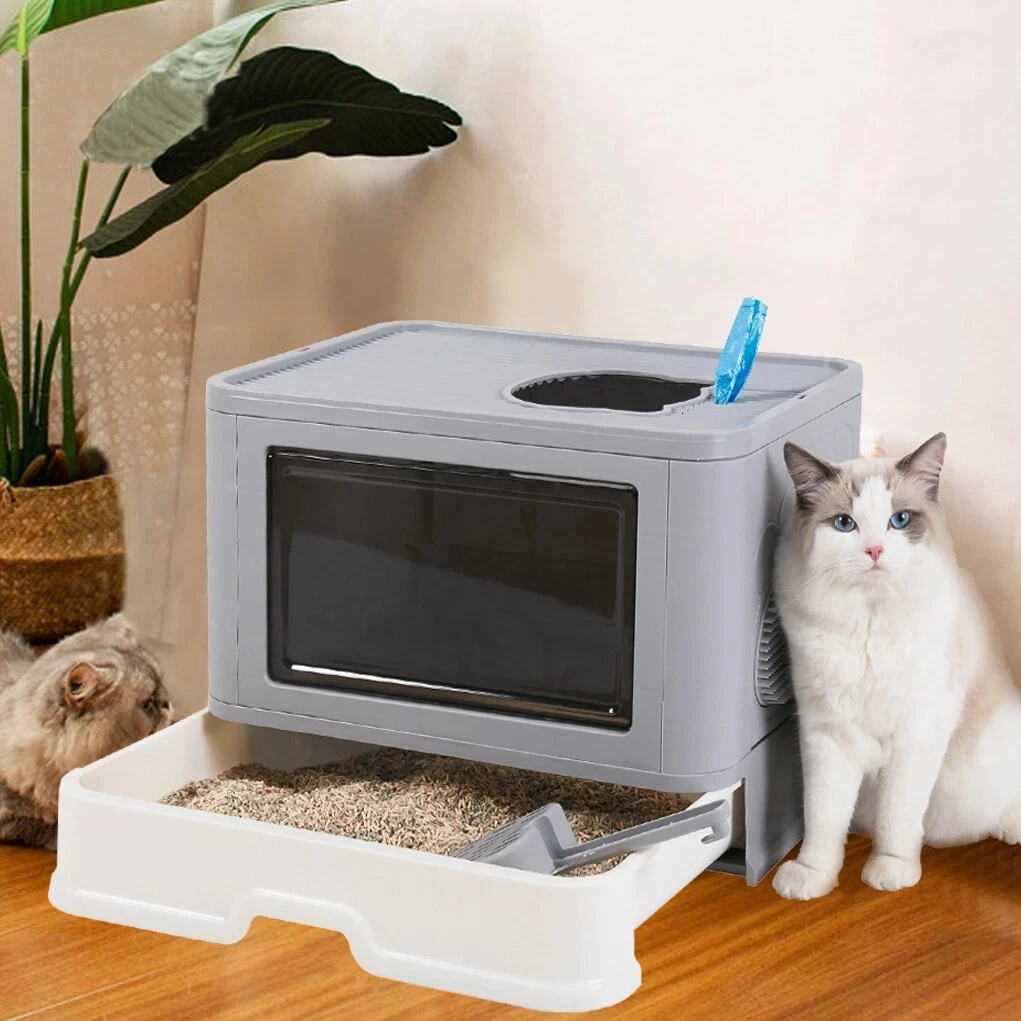 

Large Cat Litter Box with Lid Splashproof Enclosed Potty Cat Toilet Scoop Easy to Clean for for Cats and Kittens