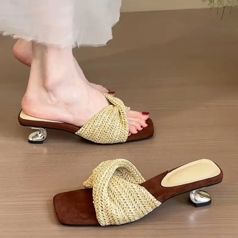 Mesh Breathable Flip-flops Summer New Square Toe Open Toe Non-slip Wear-resistant Pumps - Detail 1