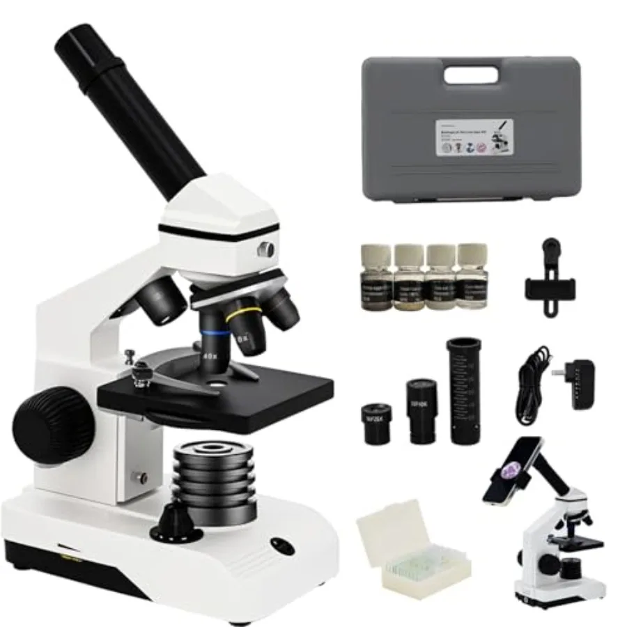 M2 Dual Power Supply Compound Monocular Microscope 40X-2000X for Adults Students All-Metal STEM Lab Kit with Glass Optics Dual