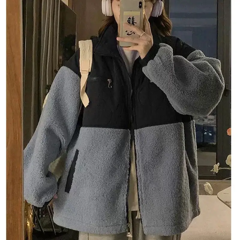 

Утепленная куртка оверсайз в стиле ретро из Гонконга, 300 г/м², с контрастными вставками, из овечьего вельвета и хлопка, двусторонняя, с воротником-стойкой