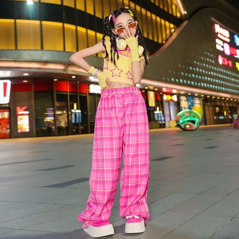 أطفال Kpop الهيب هوب الملابس ستار نمط سترة الوردي منقوشة السراويل الشارع الشهير للفتيات ملابس رقص الجاز الملابس #4