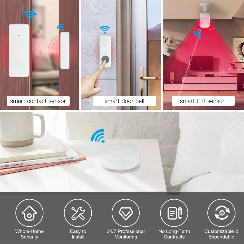 Tuya Wireless Touch WIFI Home Security Smart Alarm System Kit with PIR Motion Sensor Door Sensor