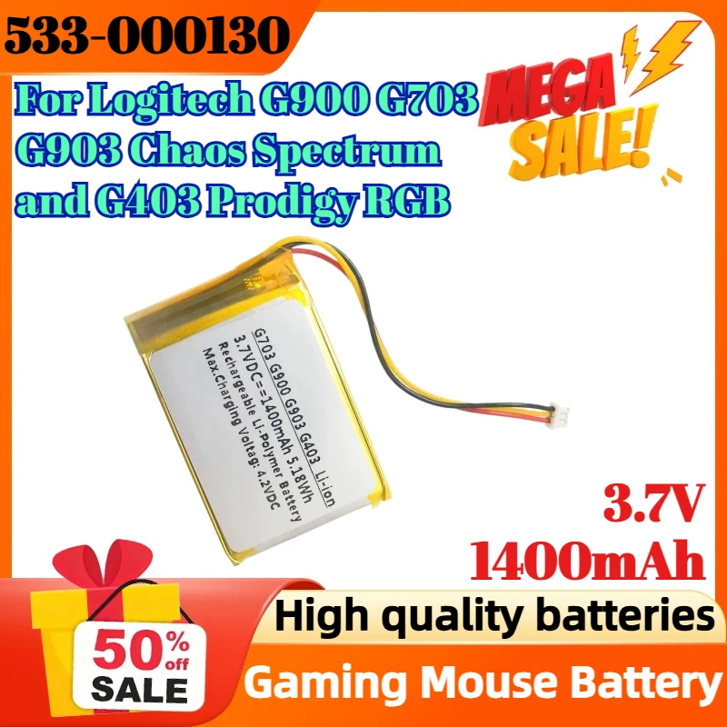 

533-000130 3.7V 1400mAh Digital Battery for Logitech G900 G703 G903 Chaos Spectrum and G403 Prodigy RGB Gaming Mouse Battery