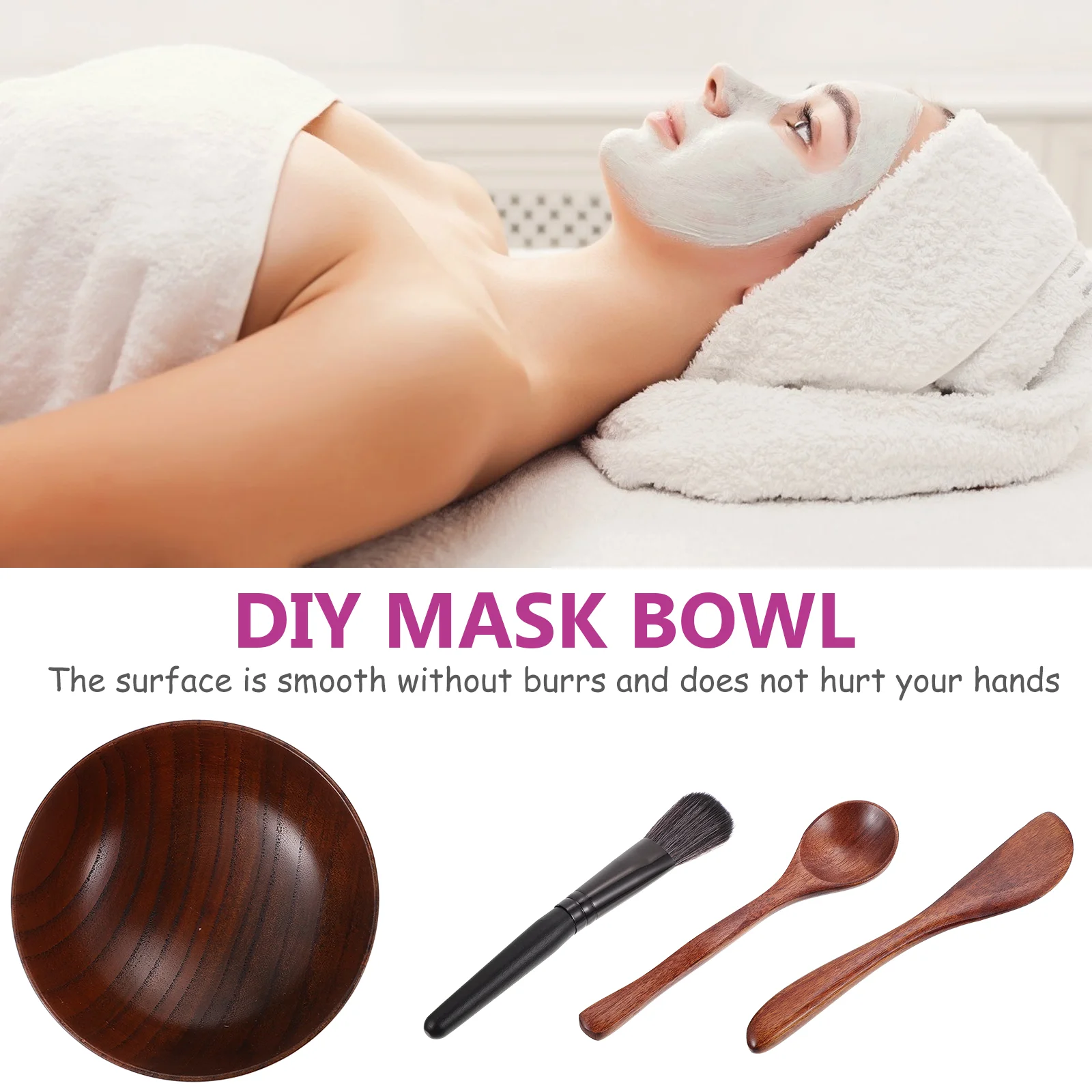 4 Pcs Four Piece Facial Mask Bowl Mixing Tool Masks Face Beauty Salon Drop-resistant Stirring Tools Wooden Brush DIY