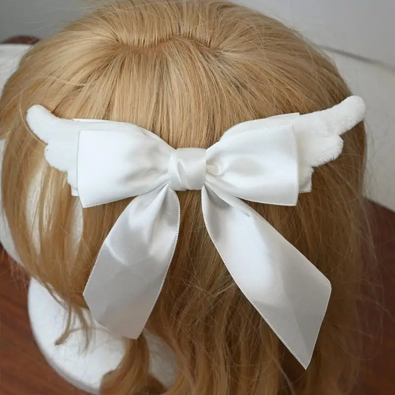 39BB Plush Wing Ribbon Hair Clip, Cloth Hair Accessory for Cute Daily Outfits, Photo Styling, and Party Look Finish